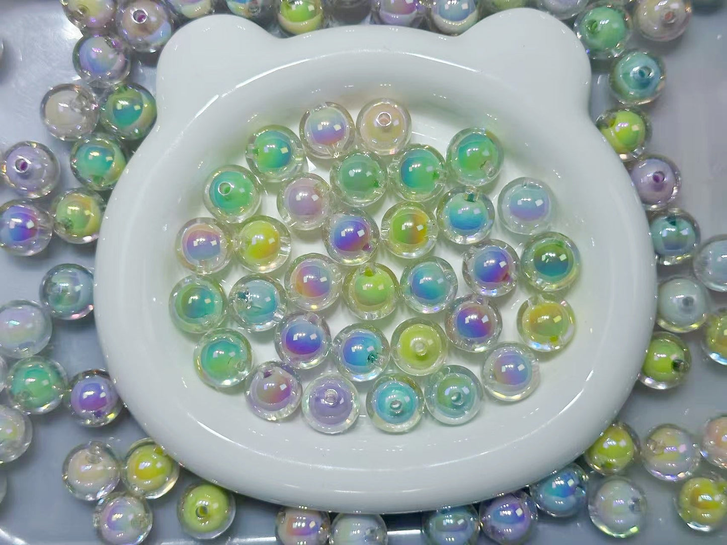 【T061】二重ちゅるちゅるビーズ(カンなし、オーロラ加工、アクリル、16mm)