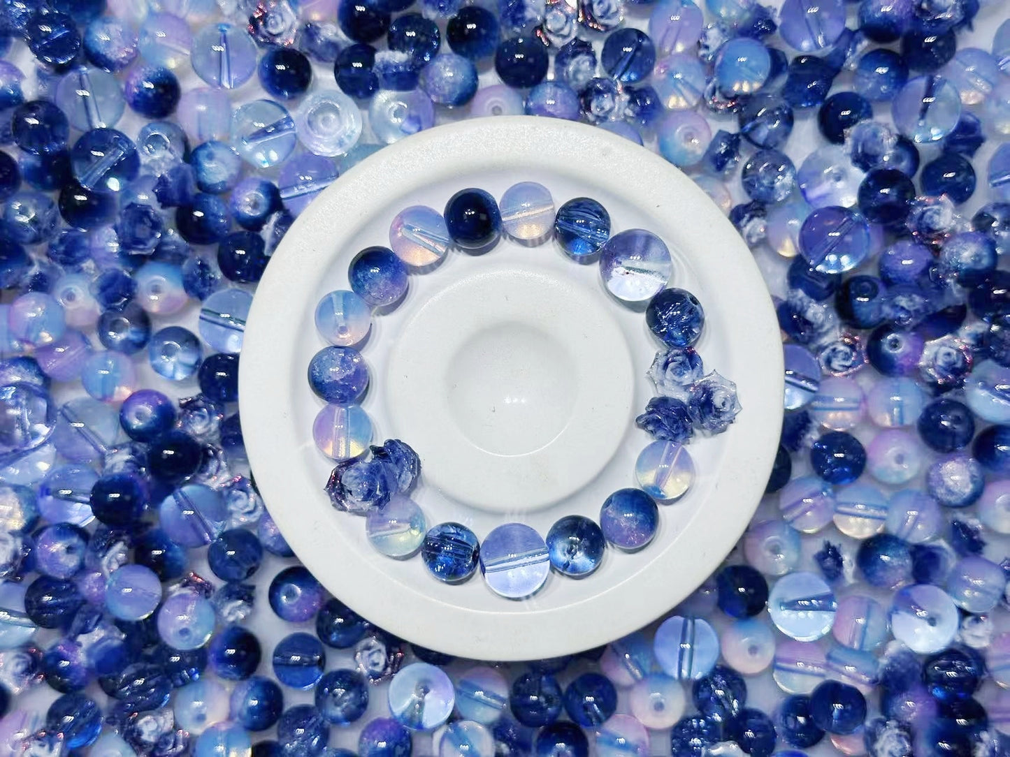 ♥人気♥11.6再入荷【B099】紫海(シカイ)(夜光ソフトバラ新色1種類・高品質ガラスビーズ4種類)