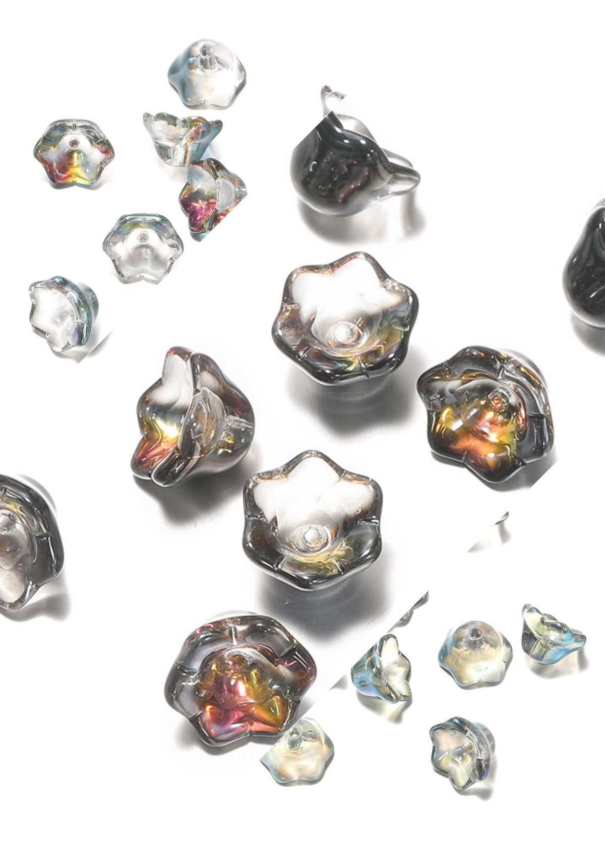 12.25NEW【L032】ブラックオーロラ(高級UVメッキのガラス鈴蘭3色ミックスT.T、7.5*10.5*11.5mm)