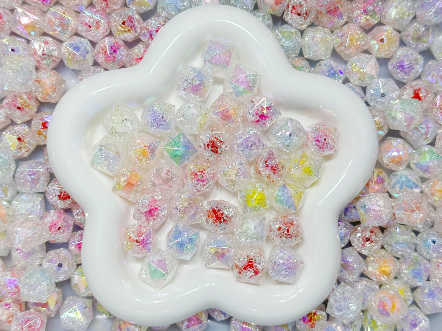 4.30NEW【T164】2重多角形爆裂ビーズ(カラフル、アクリル、16mm)