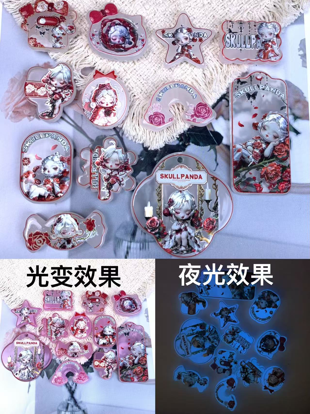 5.29NEW【A524】居眠りの赤薔薇美人・SP(夜光とUVカラーチェンジ浮き彫りビーズ10種類とプレート2種類)