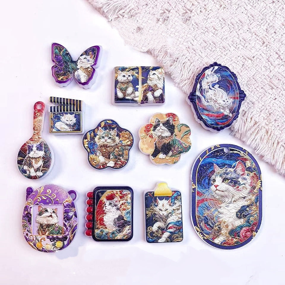 7.16NEW【A565】敦煌猫神(刺繍浮き彫りビーズ10種類と爆裂ヒョウ柄2色のストラップ用大ミックス)