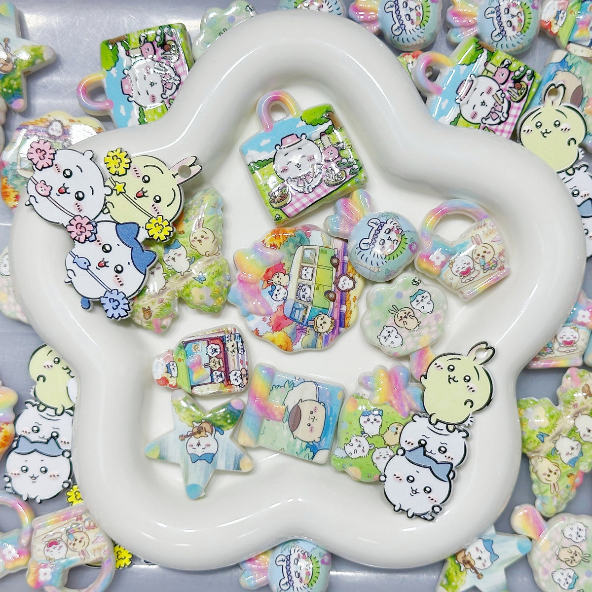♥♥予約製♥♥再入荷中【A636】虹で茶話会(プリントキャラビーズ約10種類とプレート2種類)