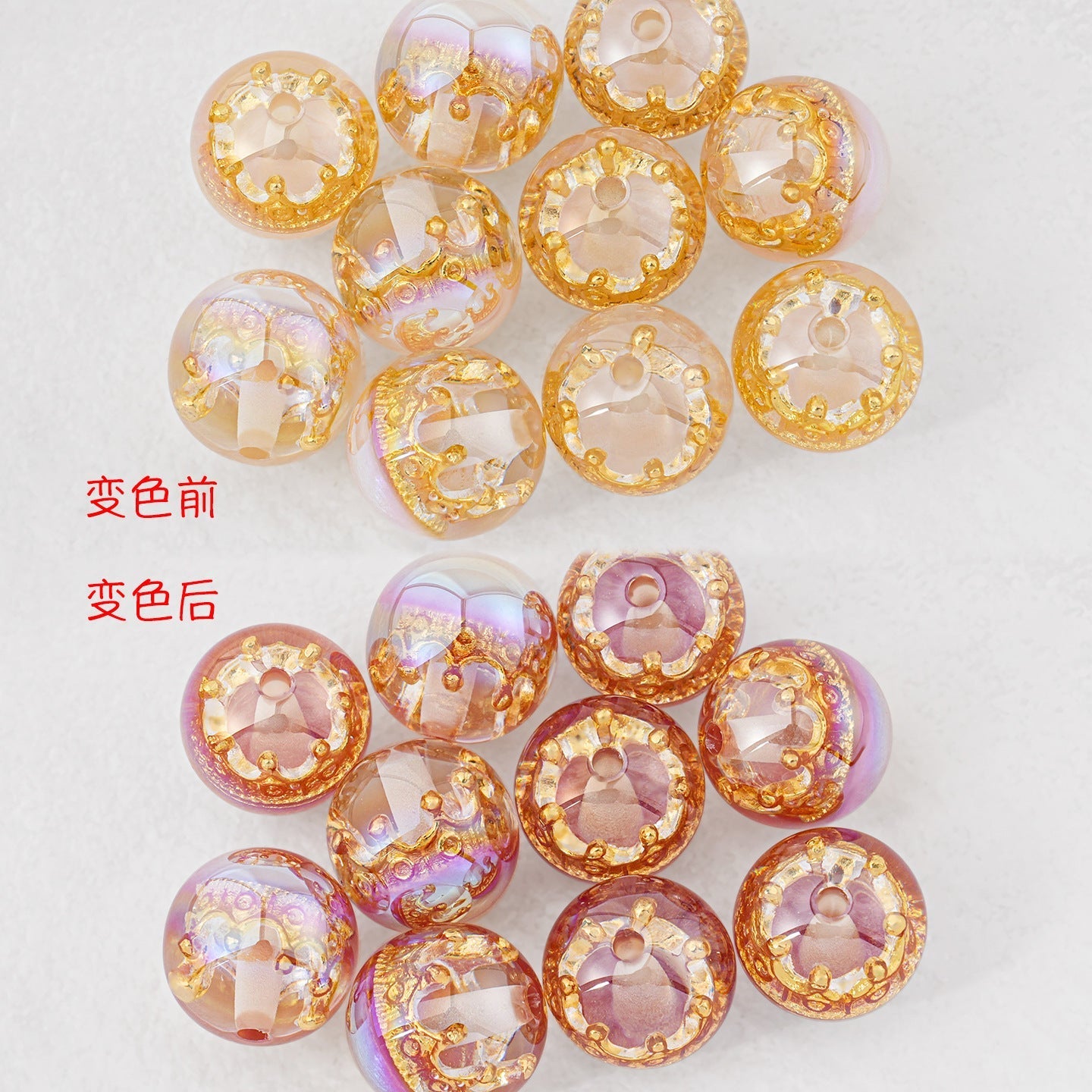 ♥人気♥段階式割引♥【T129】王冠入りビーズ(♥UVカラチェン♥レジン、16mm)