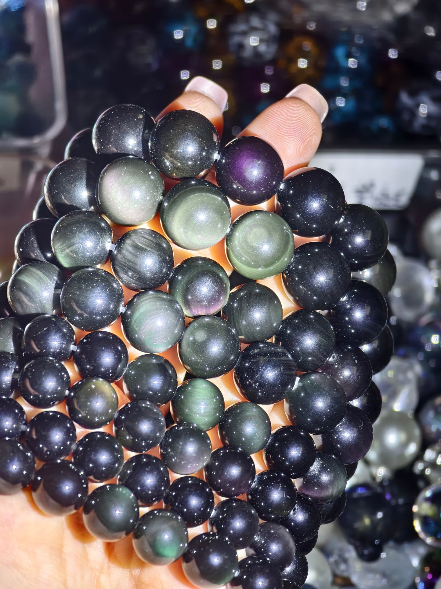 ♥大人気♥9.18再入荷【C042】レインボーアイオブシディアン(集中力UP・本能開花・射手座・山羊座の守護石、10mm)