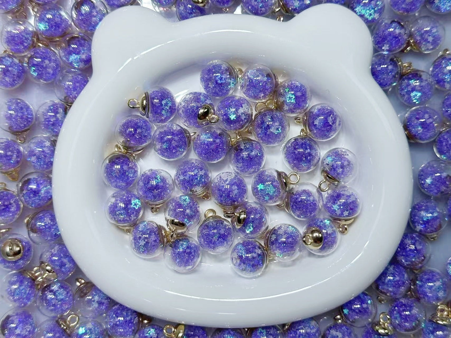 ♥人気♥5.28黒とTFブルー再入荷【T058】（段階式割引あり）星ラメ入りビーズ（夜光、カン付き、16cm）