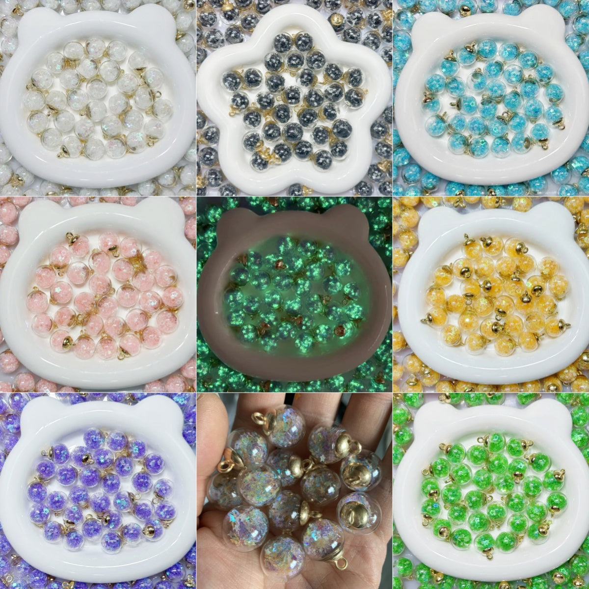 ♥人気♥5.28黒とTFブルー再入荷【T058】（段階式割引あり）星ラメ入りビーズ（夜光、カン付き、16cm）