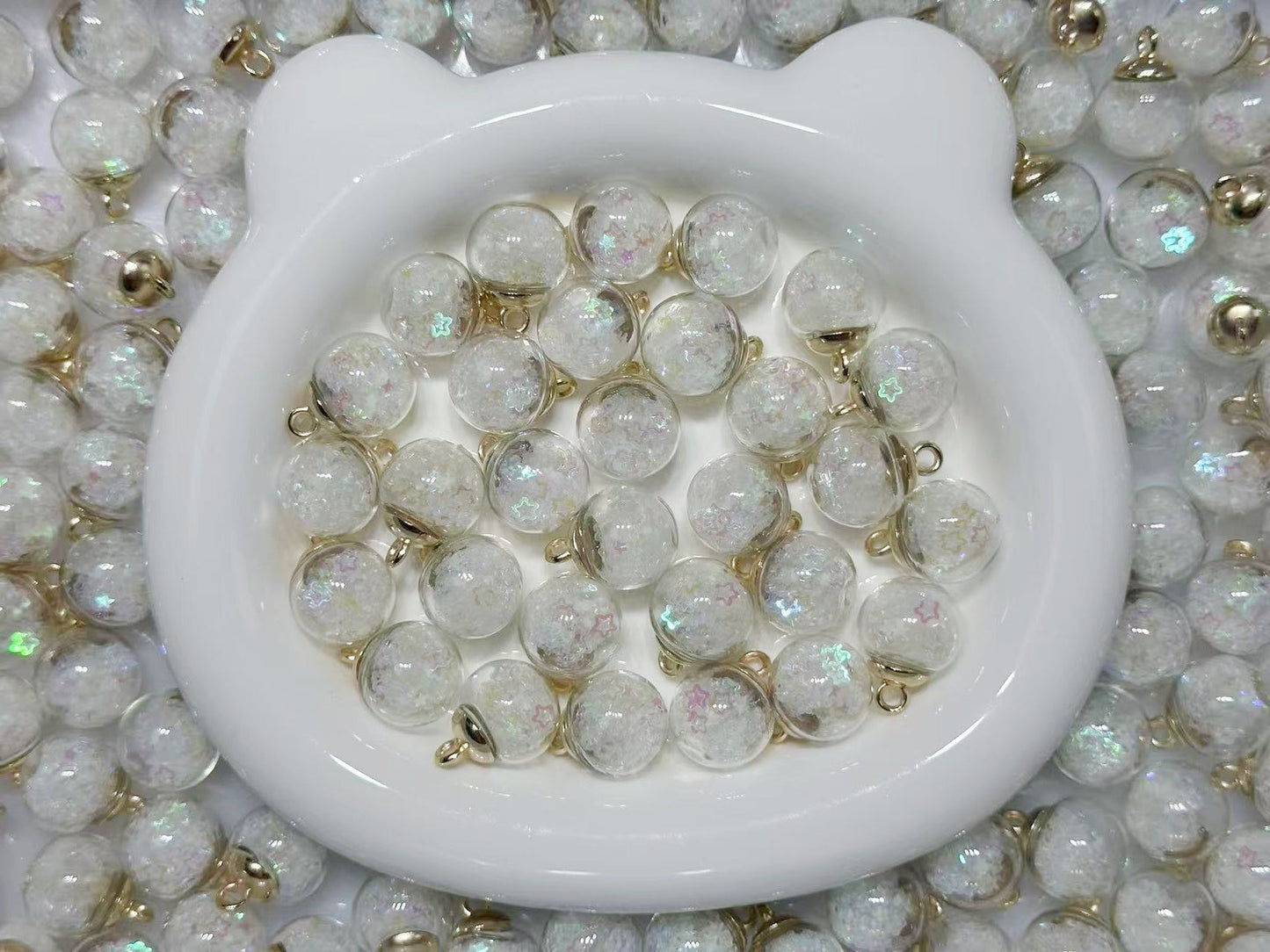 11.6再入荷【T058】（段階式割引あり）星ラメ入りビーズ（夜光、カン付き、16cm）