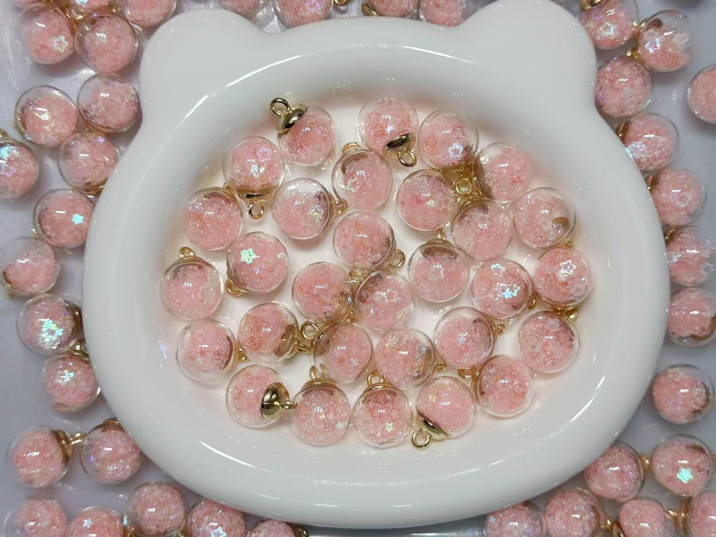 11.6再入荷【T058】（段階式割引あり）星ラメ入りビーズ（夜光、カン付き、16cm）