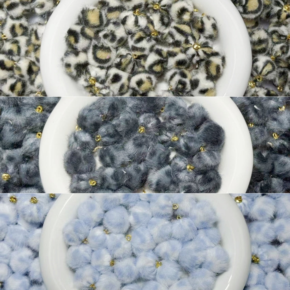 10.29新色あり♥段階式割引あり♥【T085】もふもふヒョウ柄ビーズ（カン付き、16mm）