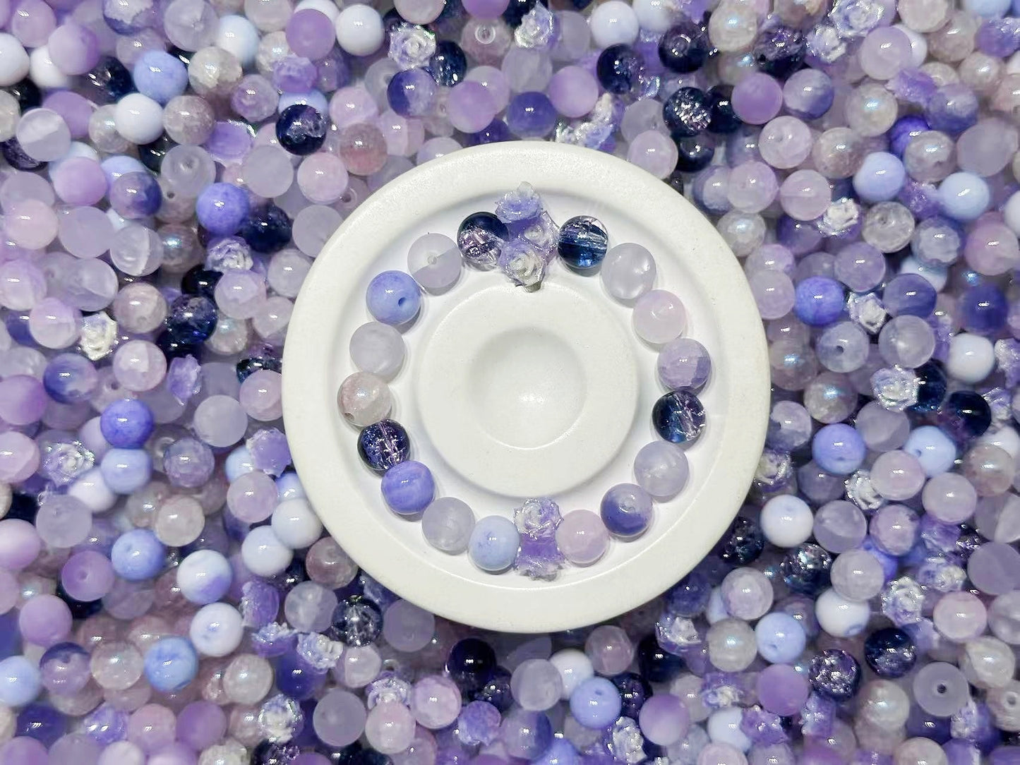 10.27NEW【B103】ライラックの恋話（夜光ソフトバラ1色、高品質ガラスビーズ6種類、マットレジンビーズ1種類）