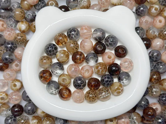 10.27NEW【T089】ヒョウ柄ビーズ（穴大きいビーズ5色MIX）