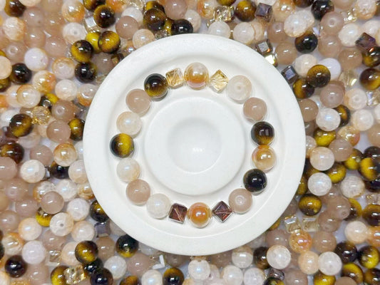 11.13NEW【B110】ティーシャンパン（UVメッキのメノウ1種類、高品質ガラスビーズ5種類）