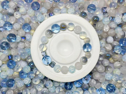 11.13NEW【B111】灰色と青（UVメッキのメノウ1種類、レジンビーズ1種類、高品質ガラスビーズ5種類）