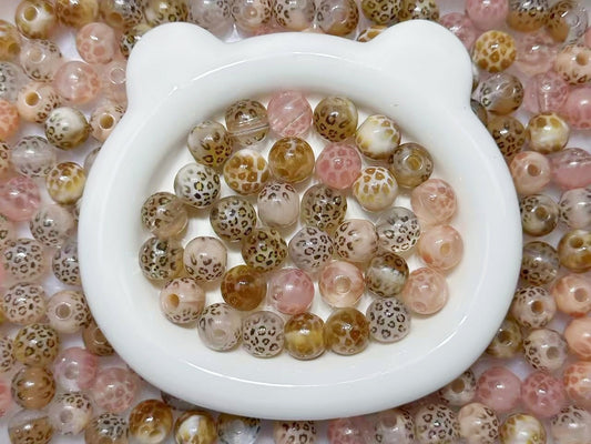♥人気♥11.17再入荷【T089】ヒョウ柄ビーズ（穴大きいビーズ4色MIX）