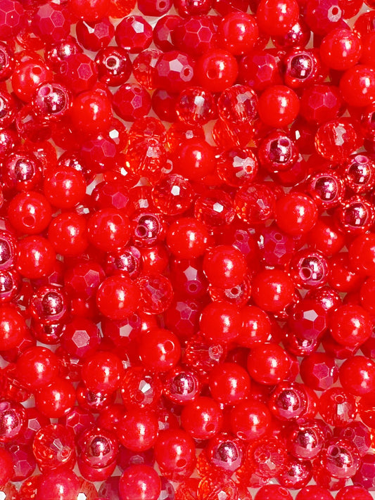 11.18NEW【B112】レッドパーディー（高品質多面カットガラスビーズ2種類、パール2種類）