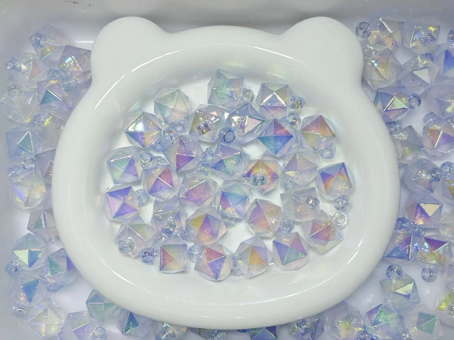 5.1再入荷【T101】オーロラ星空多角形ビーズ（♥夜光♥カン付きビーズ、16ｍｍ）