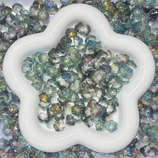 12.25NEW【L032】ブラックオーロラ（高級UVメッキのガラス鈴蘭3色ミックスT.T、7.5*10.5*11.5mm）