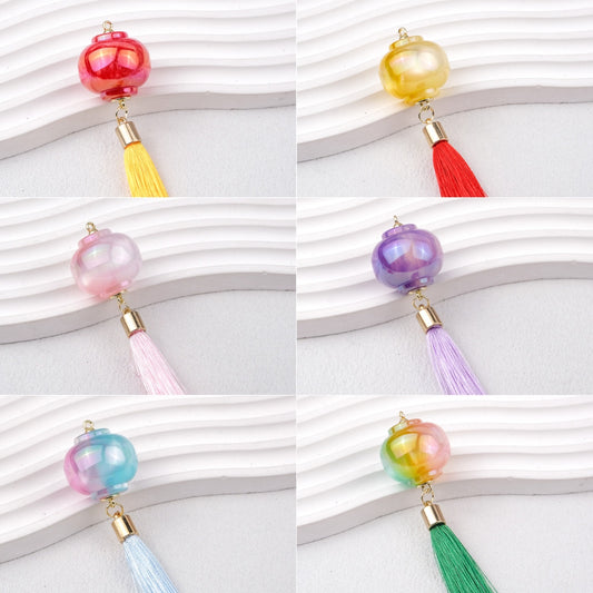 1.9再入荷【T115】提灯カン付きパーツ（キャッツアイ加工レジン、タッセル付き、57*53*25mm）