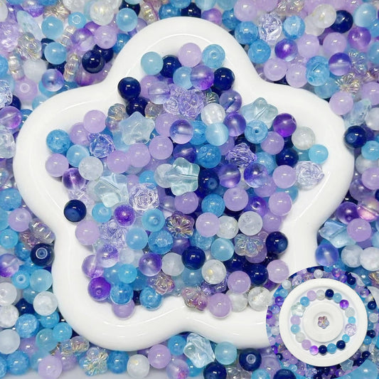 1.5NEW【B119】星とお花と海（高品質ガラスビーズ10mm6種類、刻みのガラスビーズ2種類と星形ガラスビーズ1種類）