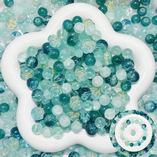 1.9NEW【B121】ミントの記憶（刻みガラスビーズ1種類、高品質ガラスビーズ5種類とガラス多面カット1種類）