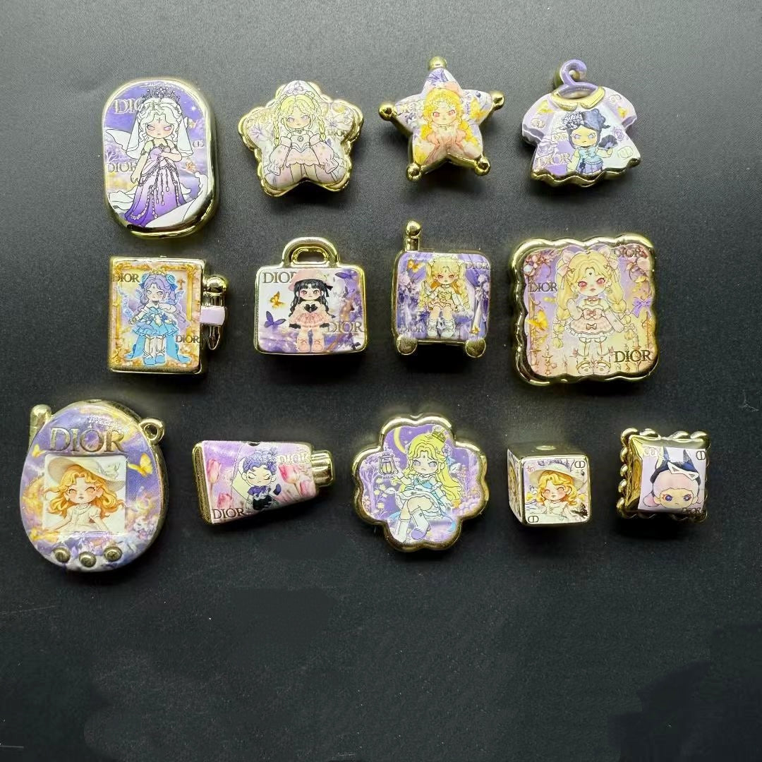 1.5NEW【A413】DIORプリンセス・DORA（ゴールドメッキロゴキャラビーズ13種類と2重アクリルビーズ1色とゴールドメッキビーズ1色）