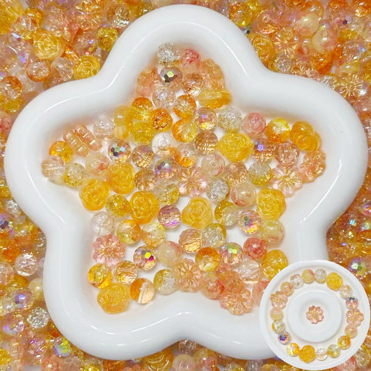 2.25NEW【B128】ハニービタミン（刻みガラスビーズ2種類、高品質ガラスビーズ4種類とガラス多面カット1種類）