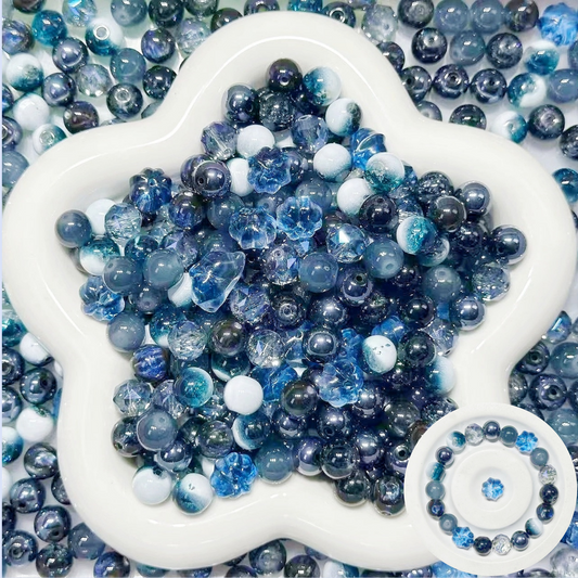 3.12NEW【B133】波の眠り（刻みガラスビーズ1種類とレジンビーズ1種類、高品質ガラスビーズ4種類とガラス多面カット1種類）