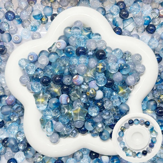 3.24NEW【B140】夜空に輝く星（陶器ビーズ1種類、合金ビーズ1種類、高品質ガラスビーズ5種類とガラス多面カット1種類）