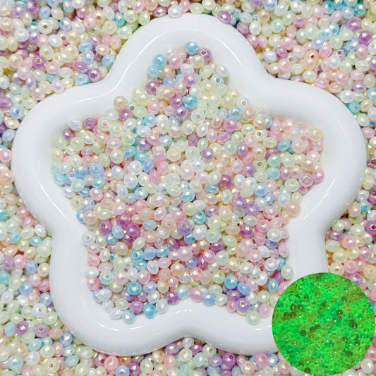 3.25NEW【T140】夜光チビパールロンデル（多面カット、ストラップやリボンなど作り、カラフル、6ｍｍ）