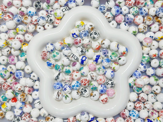 4.1NEW【B145】百花の彩り（12ｍｍ陶器ビーズミックス、ブレスレット用）