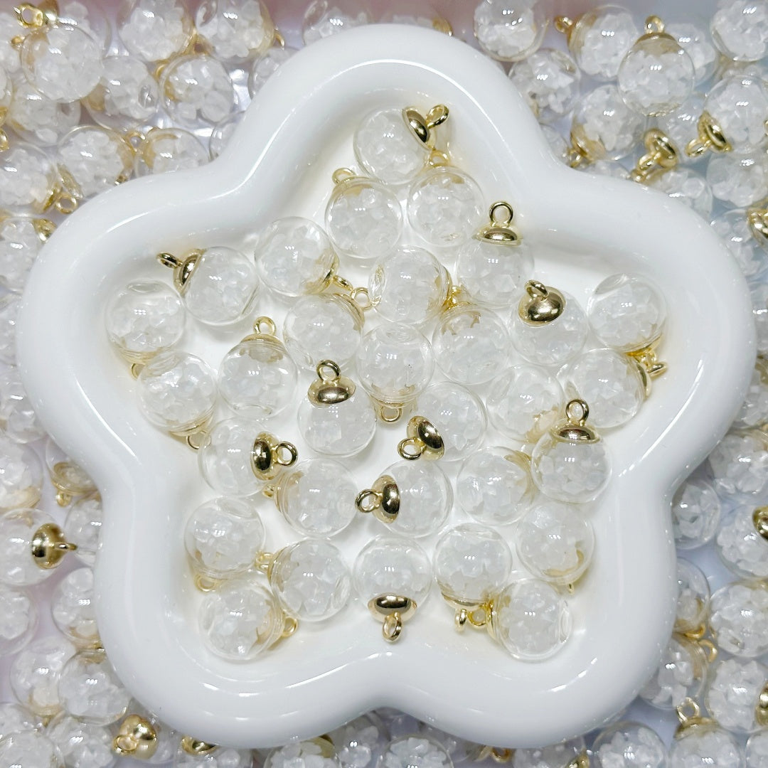 5.28再入荷有り♥段階式割引♥【T149】夜光石入りカン付きビーズ（中身はアクリル、殻はガラス、16mm、リース用）
