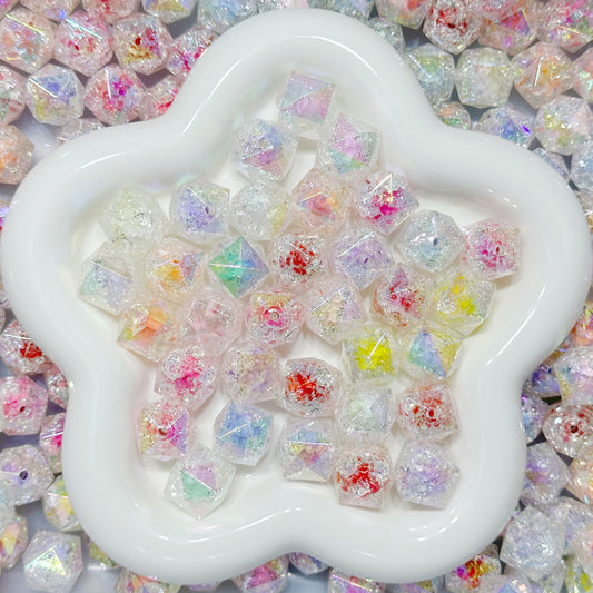 4.30NEW【T164】2重多角形爆裂ビーズ（カラフル、アクリル、16ｍｍ）