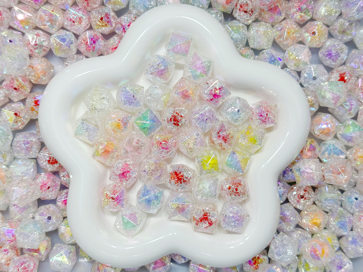 4.30NEW【T164】2重多角形爆裂ビーズ（カラフル、アクリル、16ｍｍ）