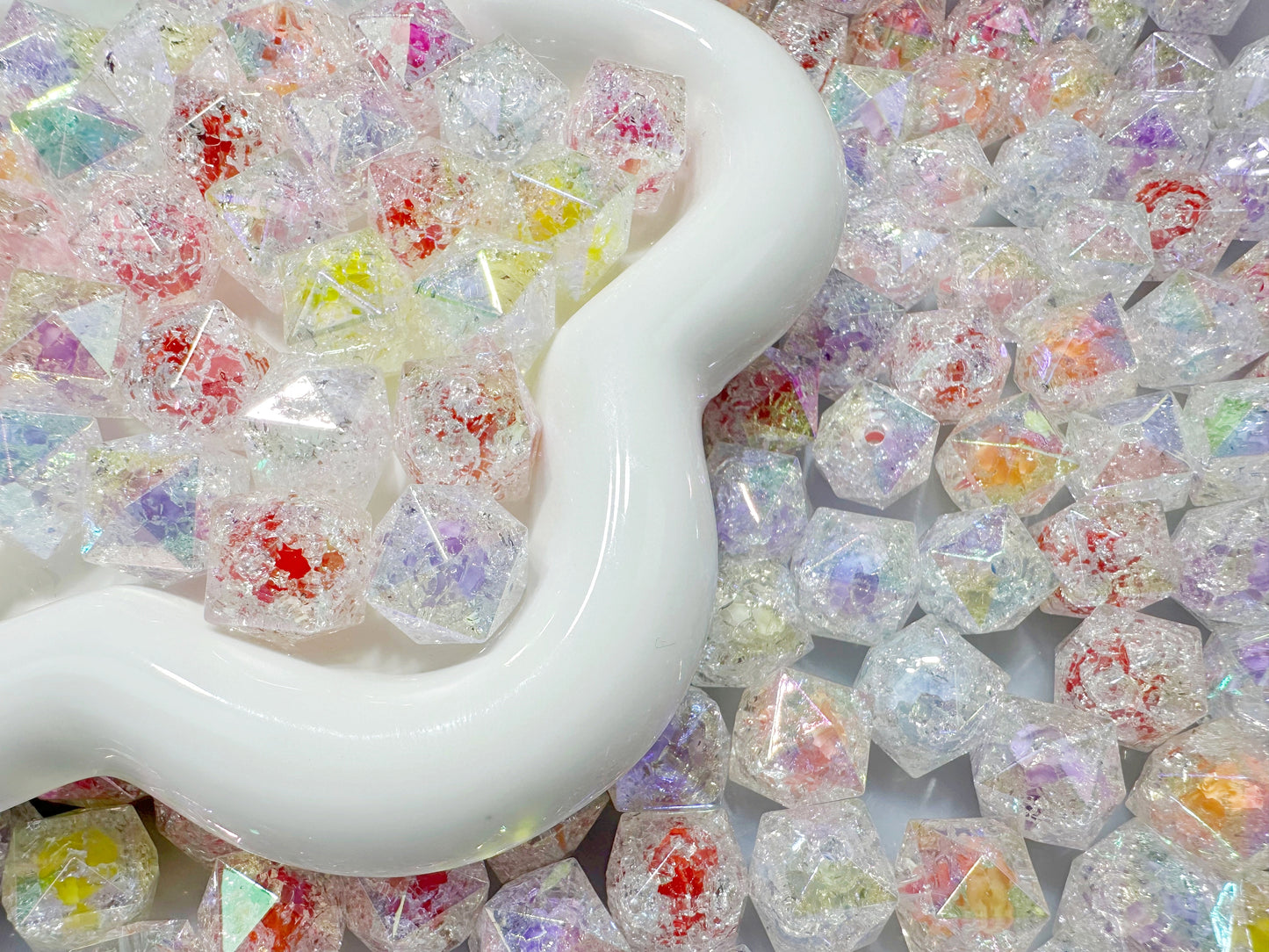 4.30NEW【T164】2重多角形爆裂ビーズ（カラフル、アクリル、16ｍｍ）