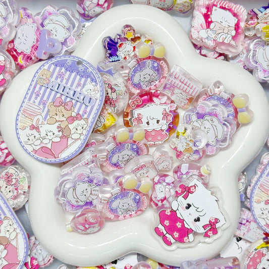 5.22NEW【A518】ミッコちゃんの花園（クリア浮き彫りビーズ11種類とプレート2種類とアクリルローズ1種類）