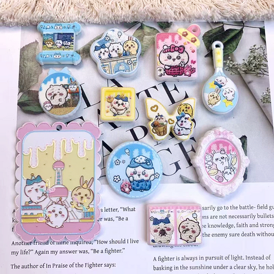6.30NEW【A552】ちいかわいい～（刺繍浮き彫りキャラビーズ約10種類とプレート1種類）