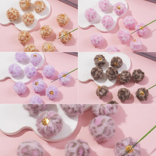 10.29新色あり♥段階式割引あり♥【T085】もふもふヒョウ柄ビーズ（カン付き、16mm）