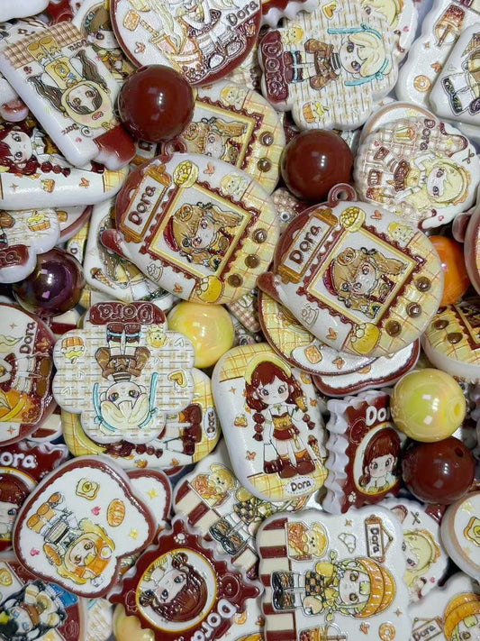 11.28NEW【A369】グルメ・ドラちゃん（浮き彫りキャラロゴビーズ15種類とアクリルビーズ3色）