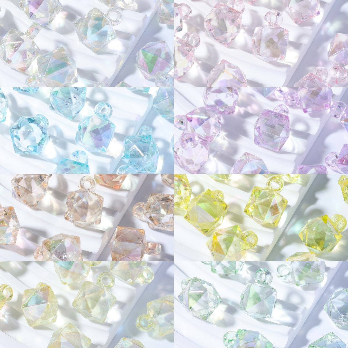 ♥人気♥8.4再入荷と更新あり（階段式割引あり）【T010】クリア多角形ビーズ（オーロラ加工、カン付き）