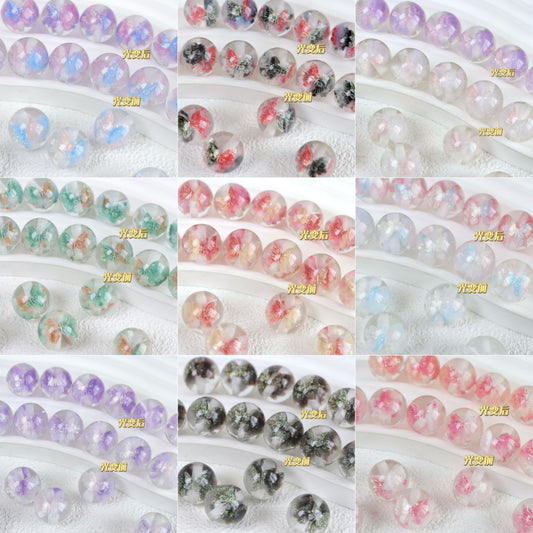 ♥人気♥段階式割引♥【T122】蝶々入りビーズ（♥夜光・UVカラチェン♥レジン、16ｍｍ）