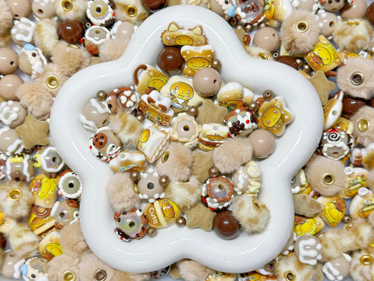 3.4NEW【A470】コゲパンタイム（浮き彫りキャラビーズ約10種類と手描きビーズなど入りのストラップ用ミックス）