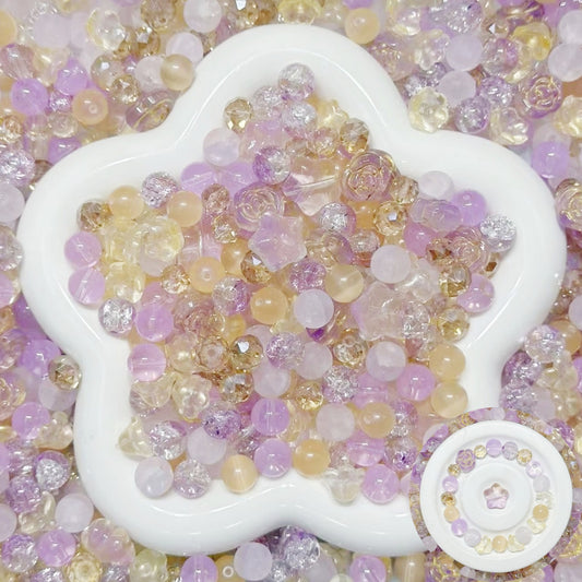 1.29NEW【B123】星屑パレット（ガラスキャッツアイビーズ1種類、ガラス鈴蘭と星と刻みバラ各1種類、レジン1種類、高品質ガラスビーズ4種類とガラス多面カット1種類）