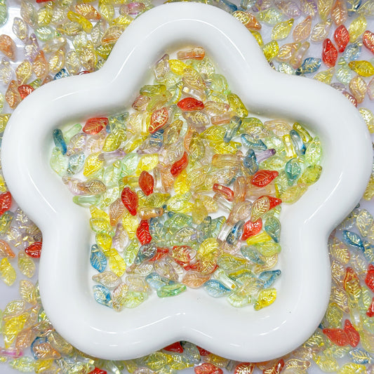 12.22NEW【T109】チェコ葉っぱ（ガラス製、10色ミックス、6×12ｍｍ）