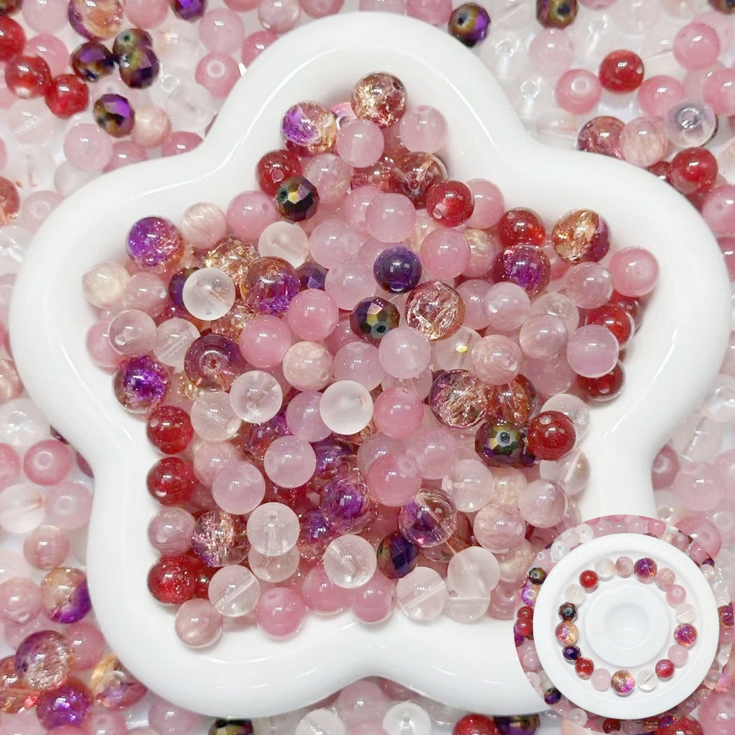 2.11NEW【B125】バレンタインデーの告白（レジンビーズ2種類、高品質ガラスビーズ4種類とガラス多面カット1種類）