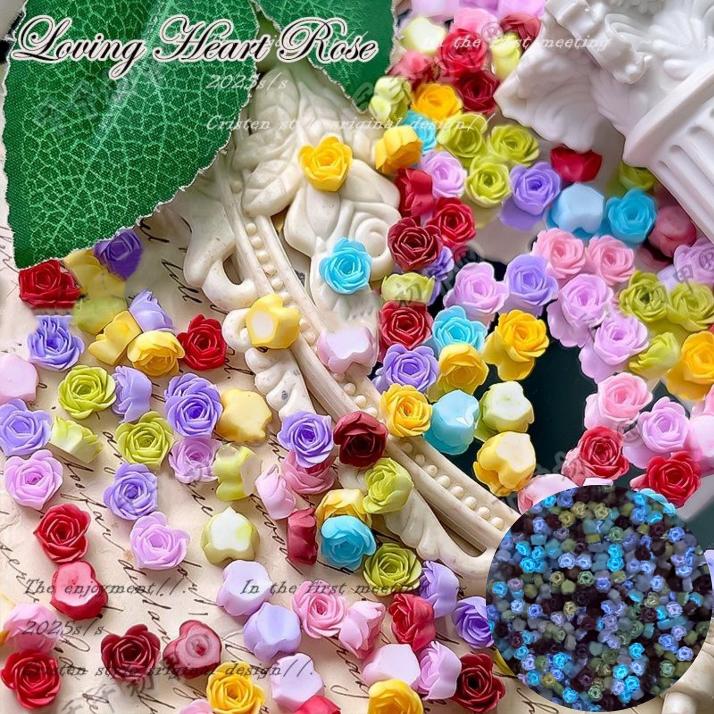 4.7NEW【L079】小さな恋心（夜光ソフトハートバラ新色9色、約7.9×7.2mm）