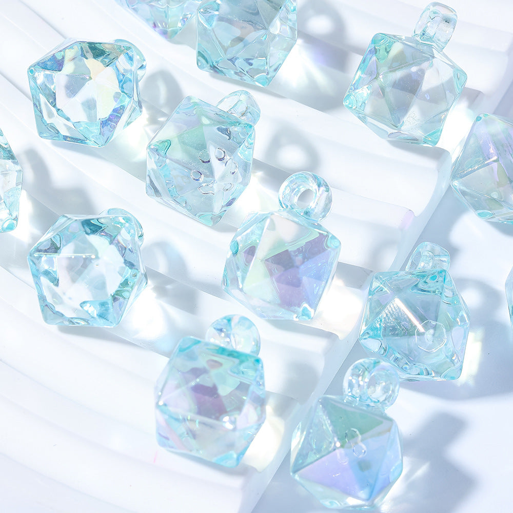 ♥人気♥8.4再入荷と更新あり（階段式割引あり）【T010】クリア多角形ビーズ（オーロラ加工、カン付き）
