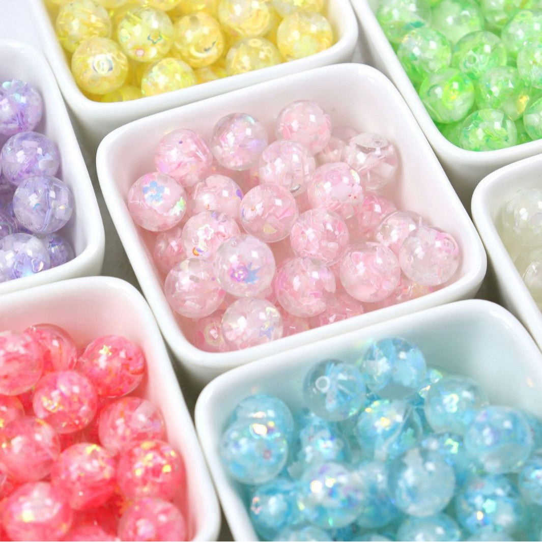 4.14NEW♥段階式割引♥【T154】カラフルサマー（虹色ラメ入りのレジンビーズ、中身ランダム、16ｍｍ）