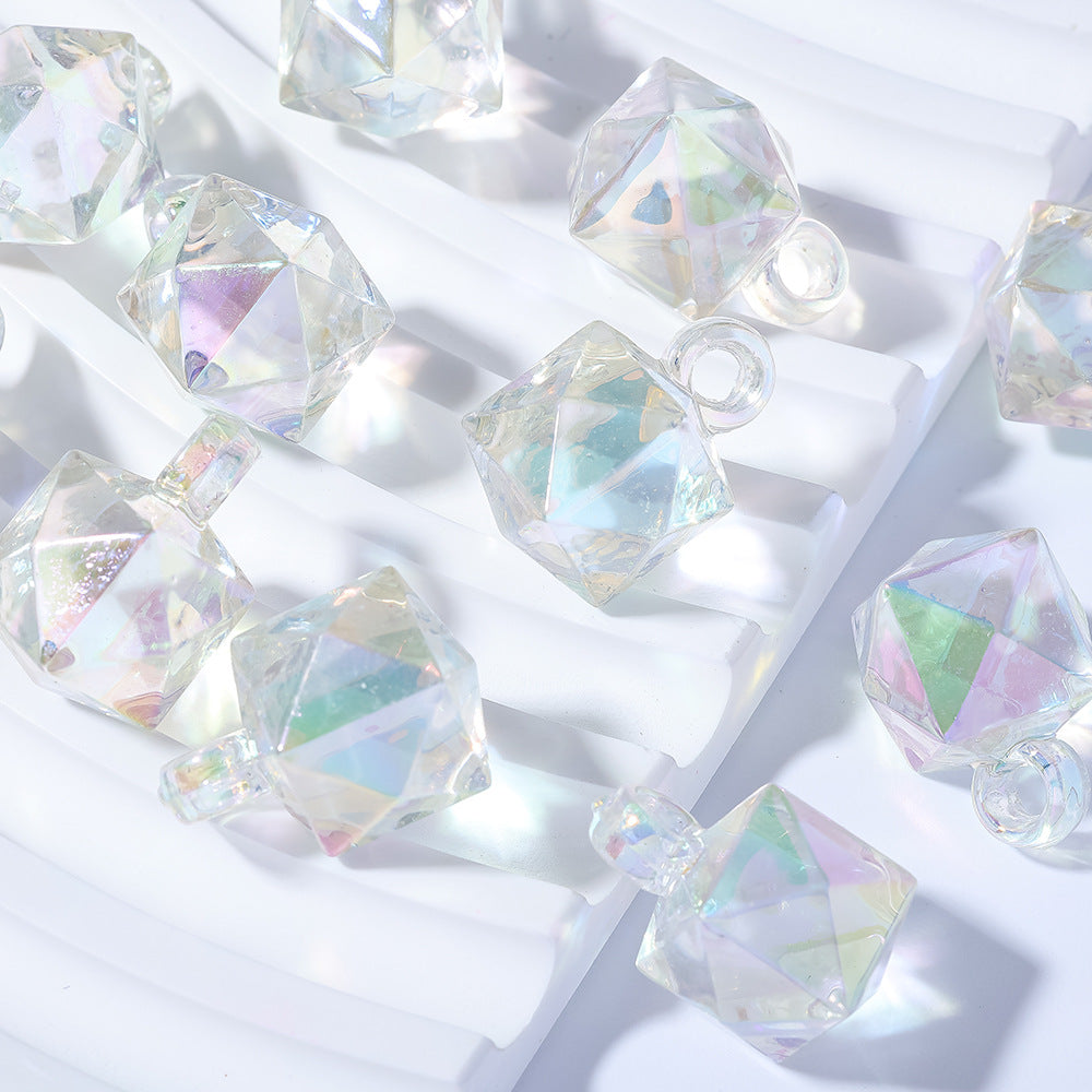 ♥人気♥8.4再入荷と更新あり（階段式割引あり）【T010】クリア多角形ビーズ（オーロラ加工、カン付き）