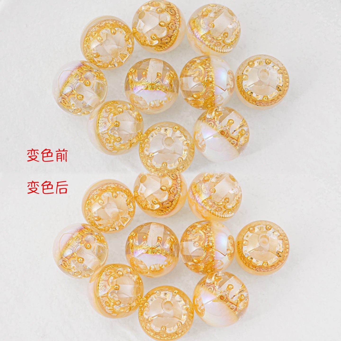 ♥人気♥段階式割引♥【T129】王冠入りビーズ（♥UVカラチェン♥レジン、16ｍｍ）